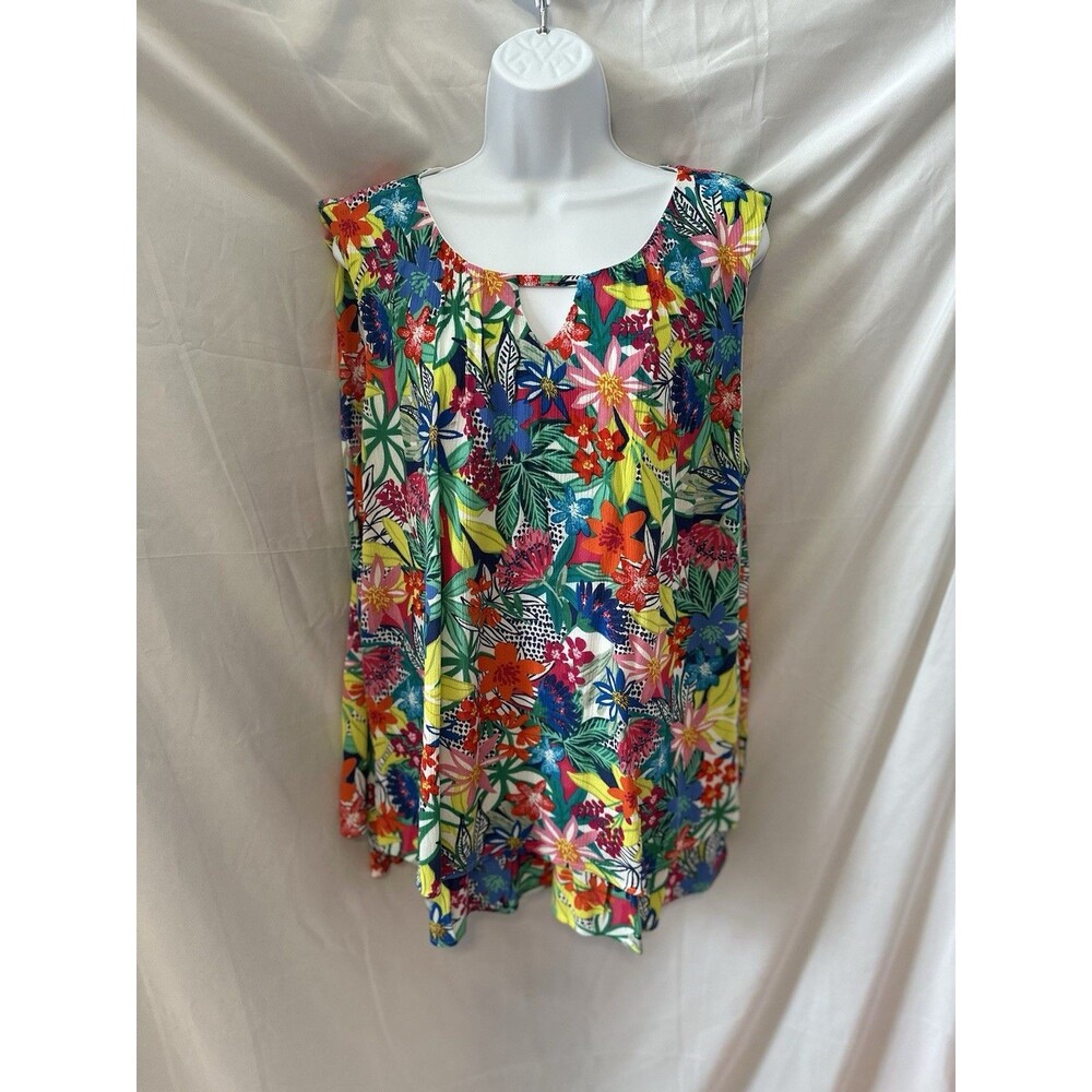 Hailey Lyn, Sleeveless,Colorful Tropical Print Pleated Layered Lined Top Size XL